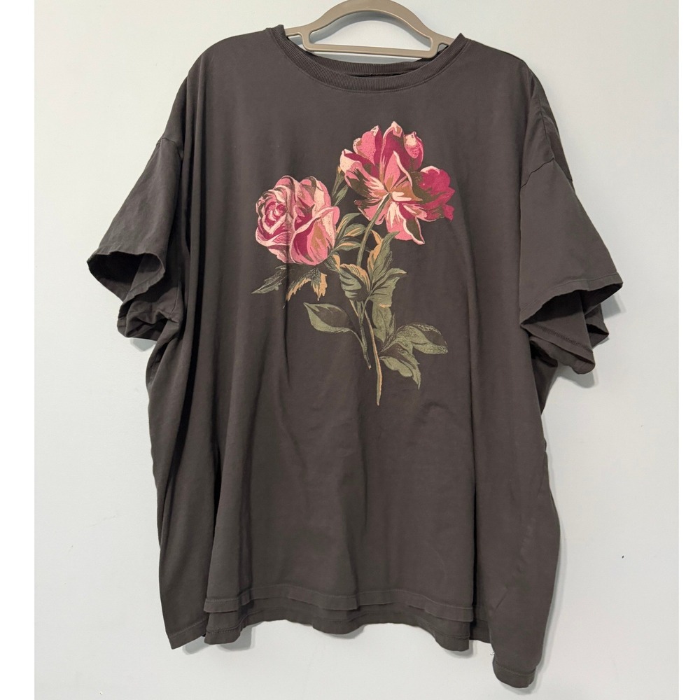 Torrid Size 2 Plus Oversized Fit Rose Graphic T-Shirt Charcoal Gray Cotton 2157
